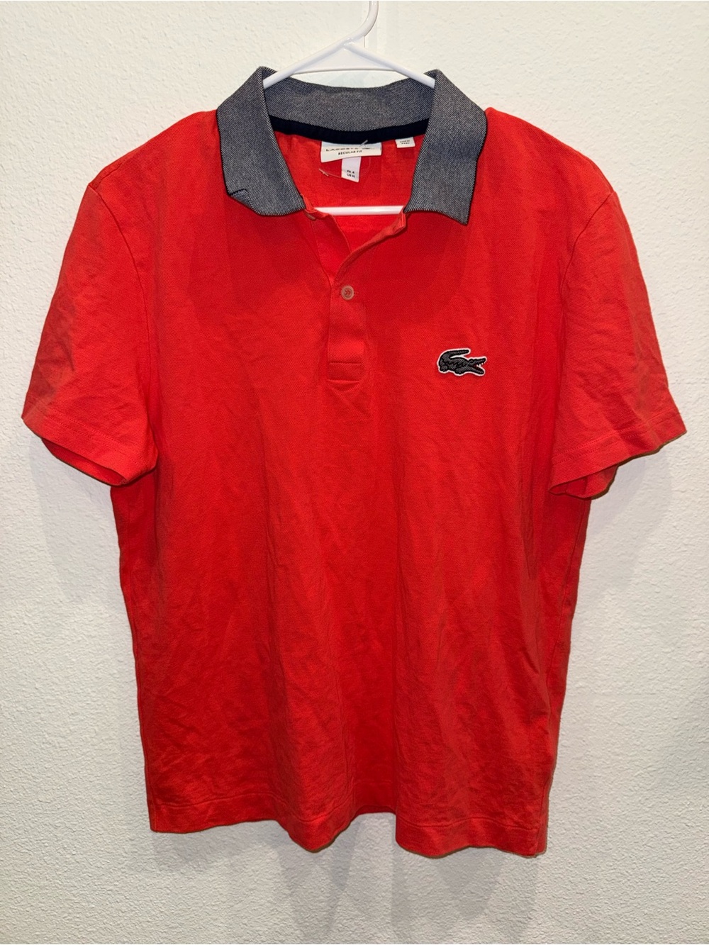 Lacoste Red Pique Polo with Contrast Gray Collar